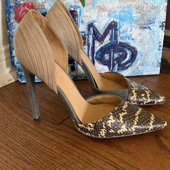 L.A.M.B. (Gwen Stefani) Snakeskin Pattern Pointed Toe Leather 9.5M D’orsay Heels - Picture 4 of 16